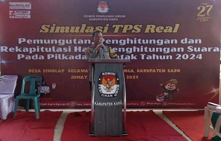 Polres Tanah Karo Ikuti Simulasi Pemungutan Suara Pilkada 2024 di Kecamatan Tiga Binanga
