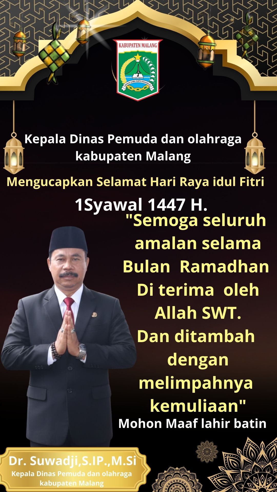 Kepala Dinas Pemuda dan Olahraga (Dispora) Kabupaten Malang, Dr. Suwadji, S.IP., M.Si.,