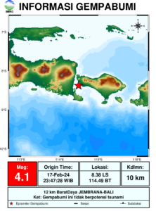 Gempa Magnitudo 4,1 mengguncang Selat Bali, Getaran Terasa di Banyuwangi