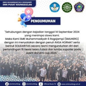 SMK Muhammadiyah 6 Rogojampi Mundur dari Dandim Cup 2024 Pasca Pengeroyokan Pelajar