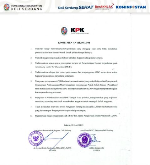 Komitmen Anti Korupsi, Pemeritah Kabupaten Deli Serdang dengan DPRD dan KPK