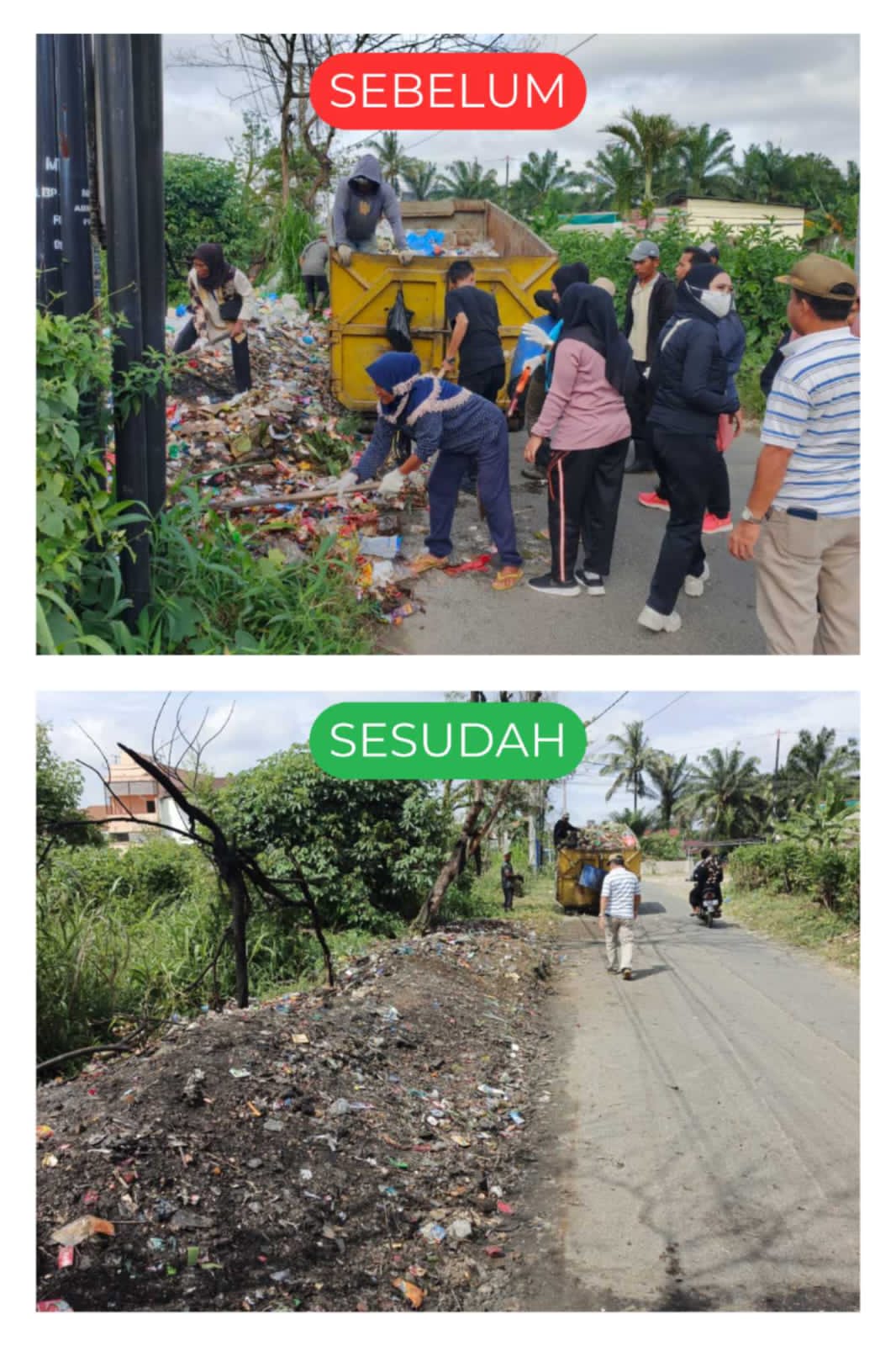 Petugas Satpol PP dan pemerintah kecamatan Deli Serdang menertibkan lokasi pembuangan sampah liar.
