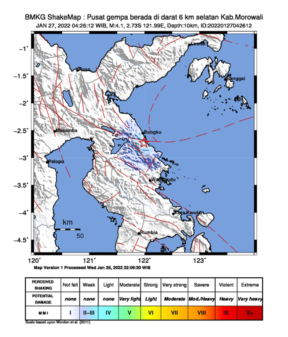 Gempa Magnitudo 2,2 Mengguncang Morowali, Sulawesi Tengah