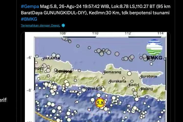 Gempa Magnitudo 2,6 Guncang Gunungkidul DIY, BMKG Pastikan Tidak Berpotensi Tsunami