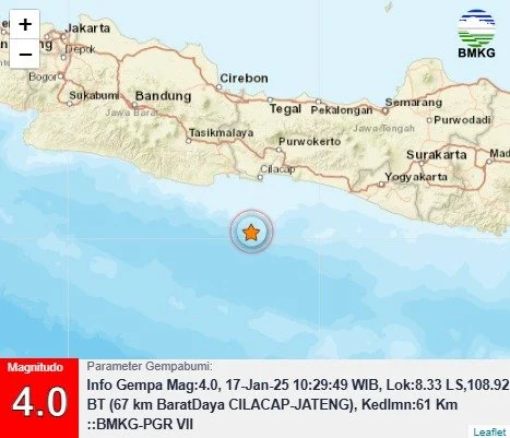 Gempa Magnitudo 2,7 Landa Cilacap Jawa Tengah, BMKG: Tidak Berpotensi Tsunami