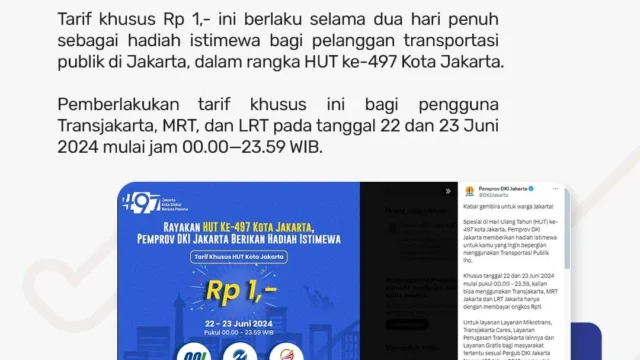 Promo HUT ke-81 RI: Tarif Transportasi MRT, LRT, dan Transjakarta di Jakarta Cuma Rp1 pada 17 Agustus 2026