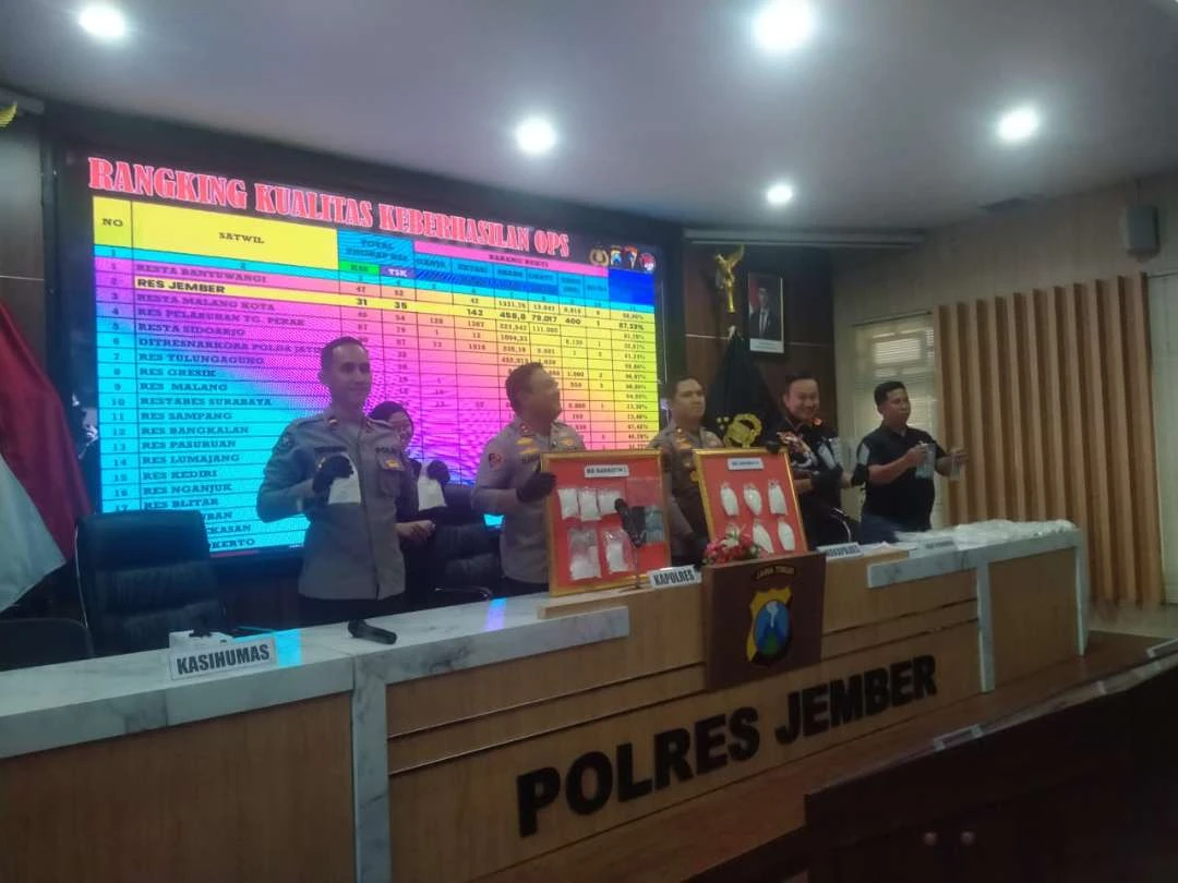 Operasi Tumpas di Jember, Polisi Ungkap 27 Kasus dengan Barang Bukti 458 Gram Sabu dan 96 Ribu Pil