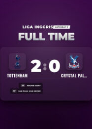 Hasil Liga Inggris Tottenham Menang 2-0 atas Crystal Palace